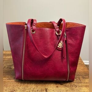Elegant Red Leather Tote Bag